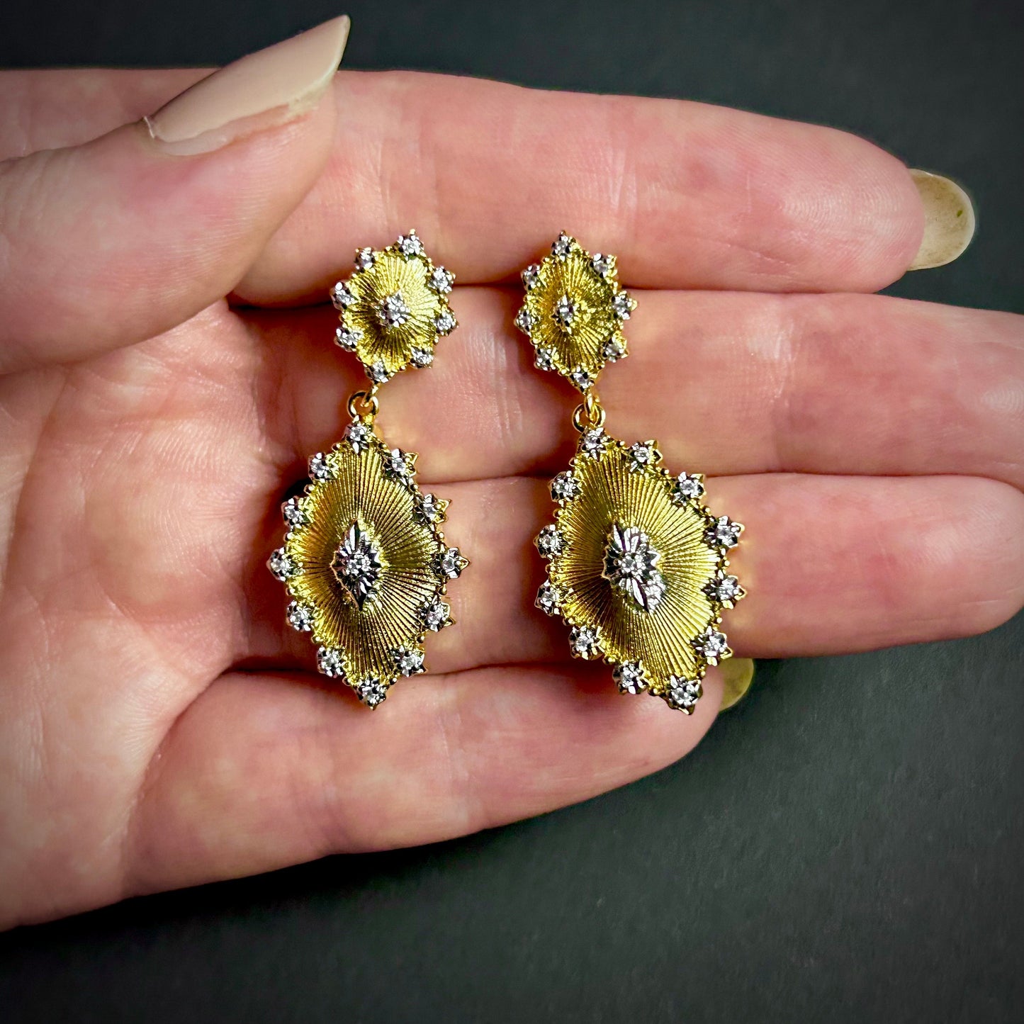 Etched Gold & Clear Rhinestone Earrings