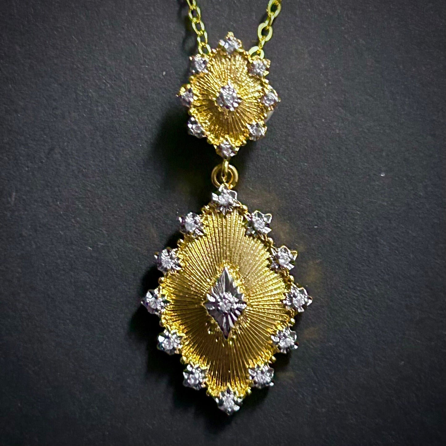 Etched Gold & Clear Rhinestone Pendant Necklace