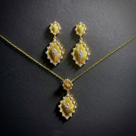 Etched Gold & Rhinestone Jewelry Set