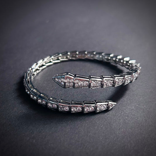 Snake Silver & Clear Bangle Bracelet