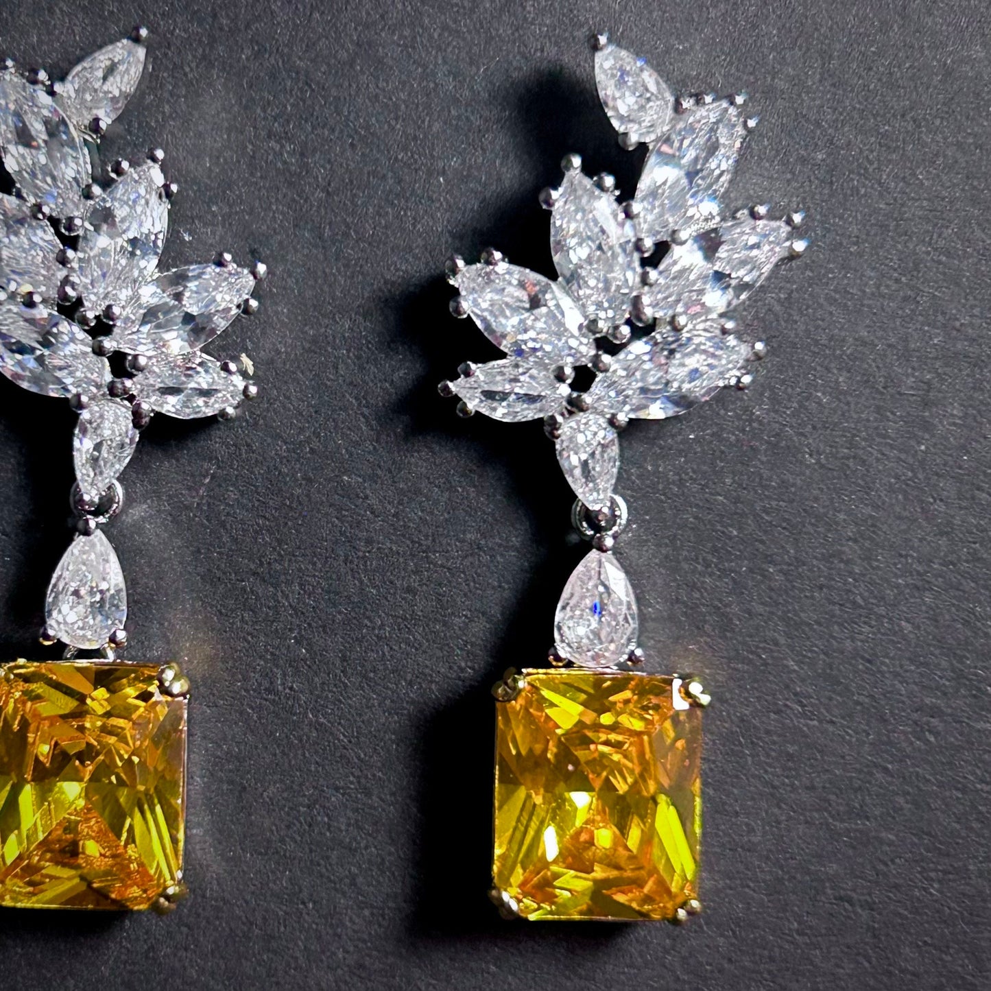 Leaf Stud Earrings in Citrine Rectangle & Silver