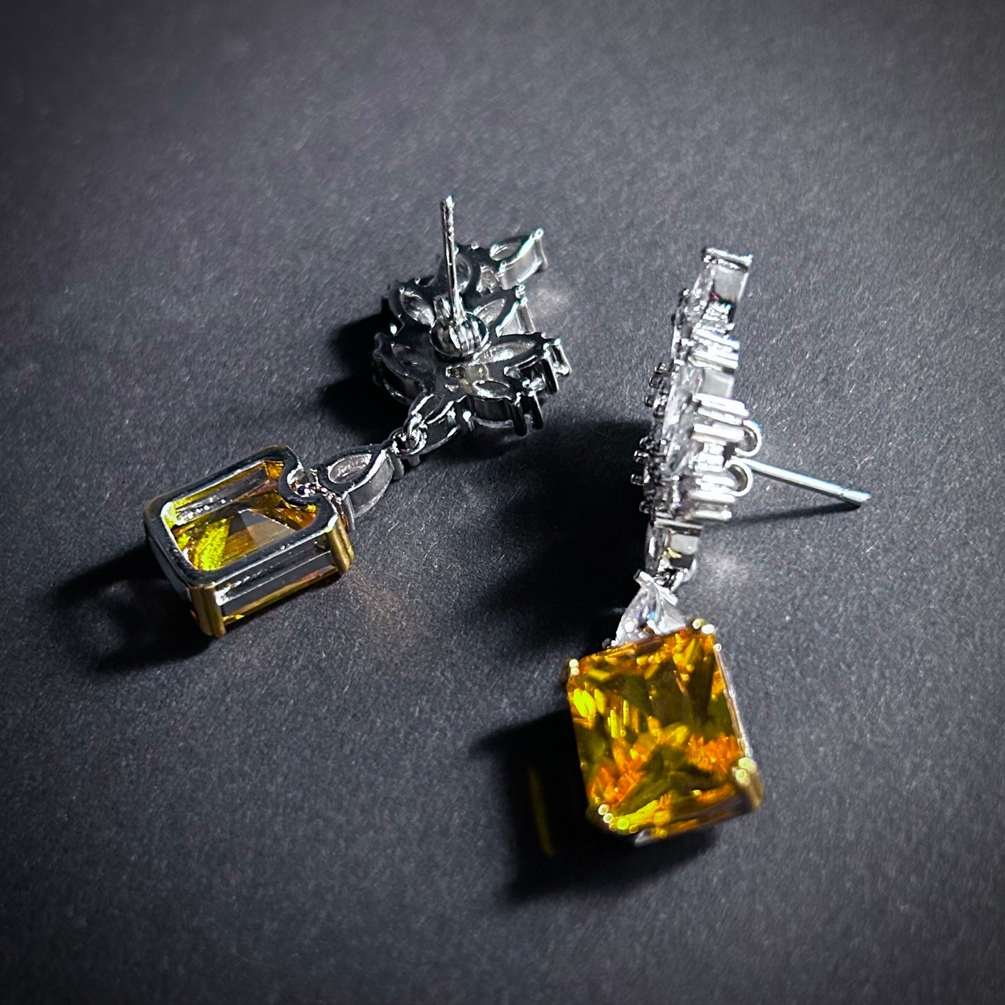 Leaf Stud Earrings in Citrine Rectangle & Silver