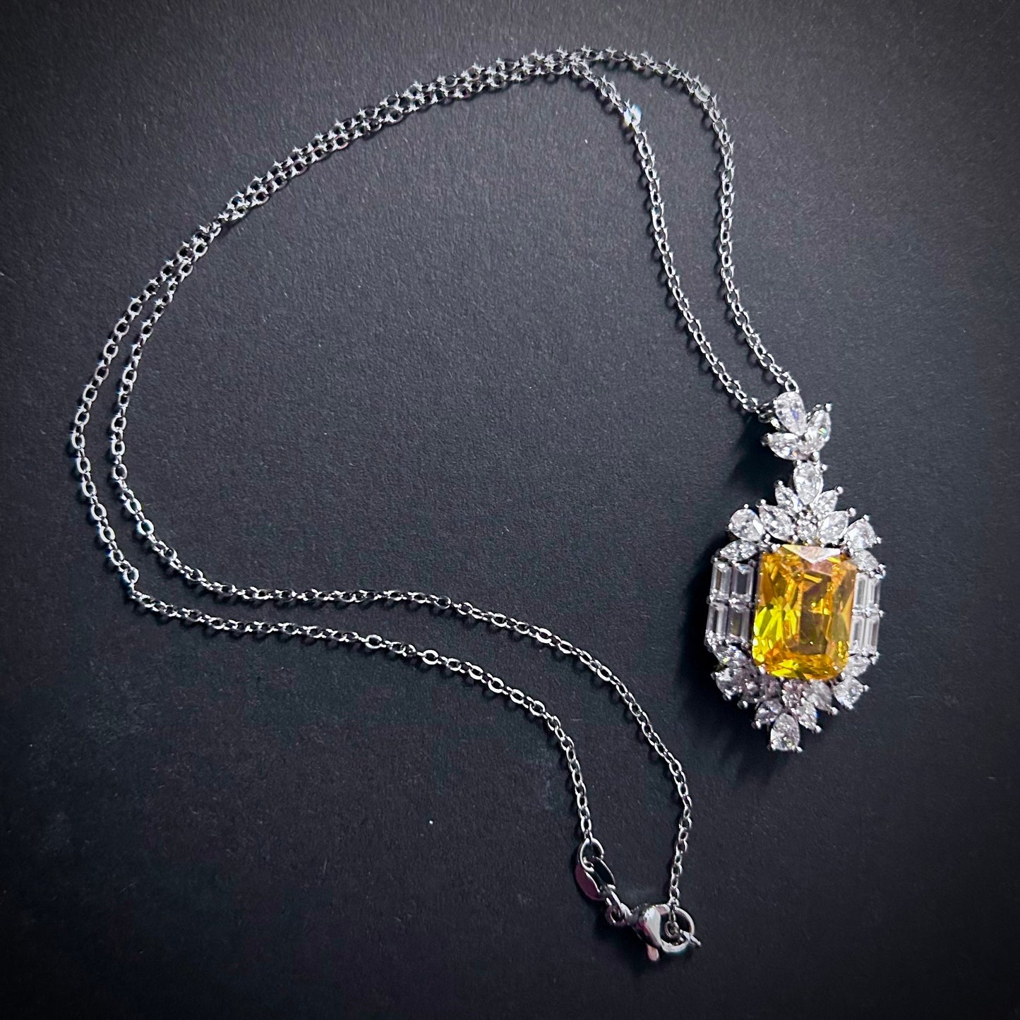 Citrine Rectangle & Clear Pendant Necklace