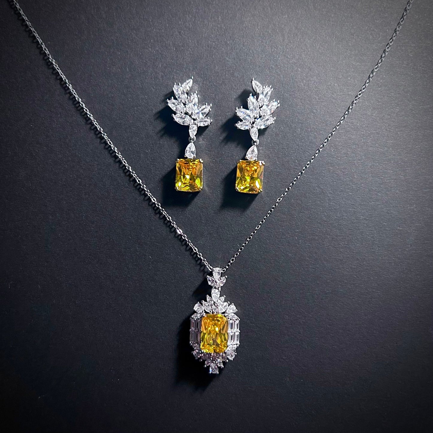 Silver & Citrine Rectangle Crystal Jewerly Set