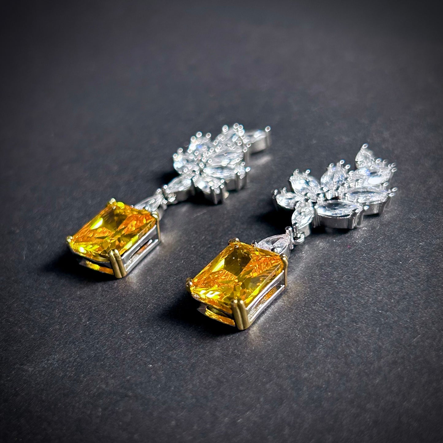 Silver & Citrine Rectangle Crystal Jewerly Set