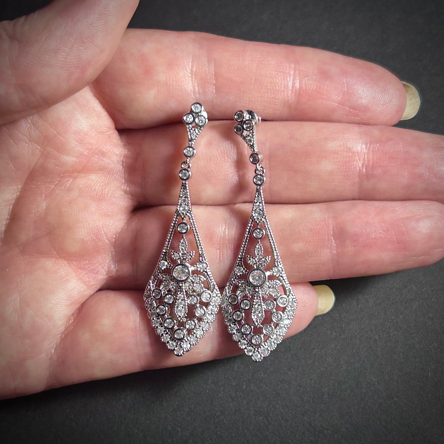 Filigree Silver Drop Earrings