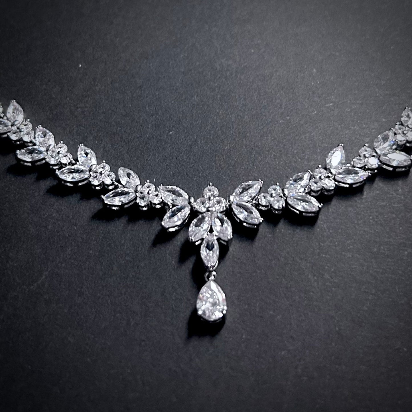 Choker Necklace in Silver with Clear Marquise Cut Cubic Zirconias