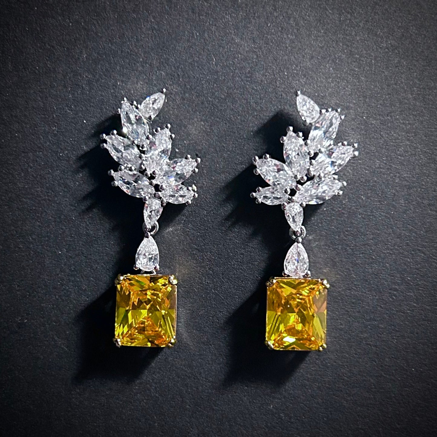 Leaf Stud Earrings in Citrine Rectangle & Silver