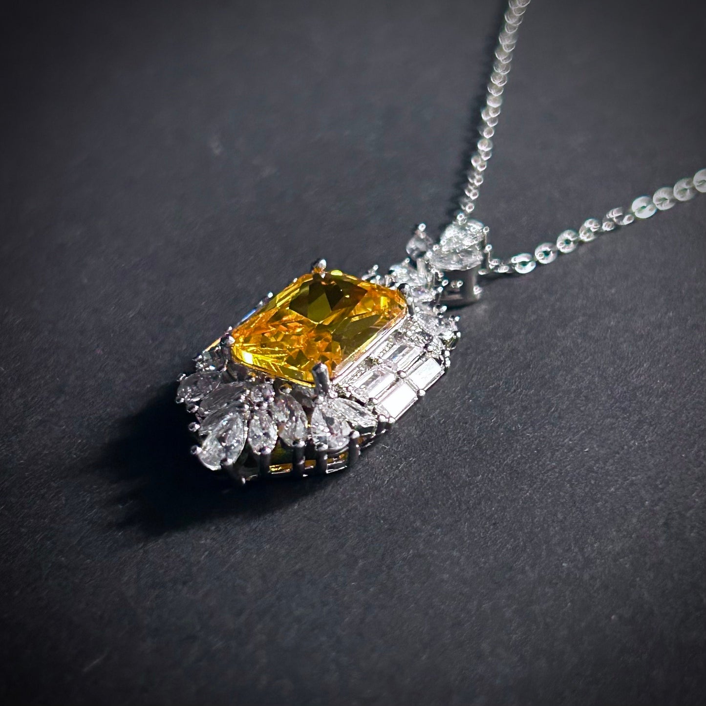 Citrine Rectangle & Clear Pendant Necklace