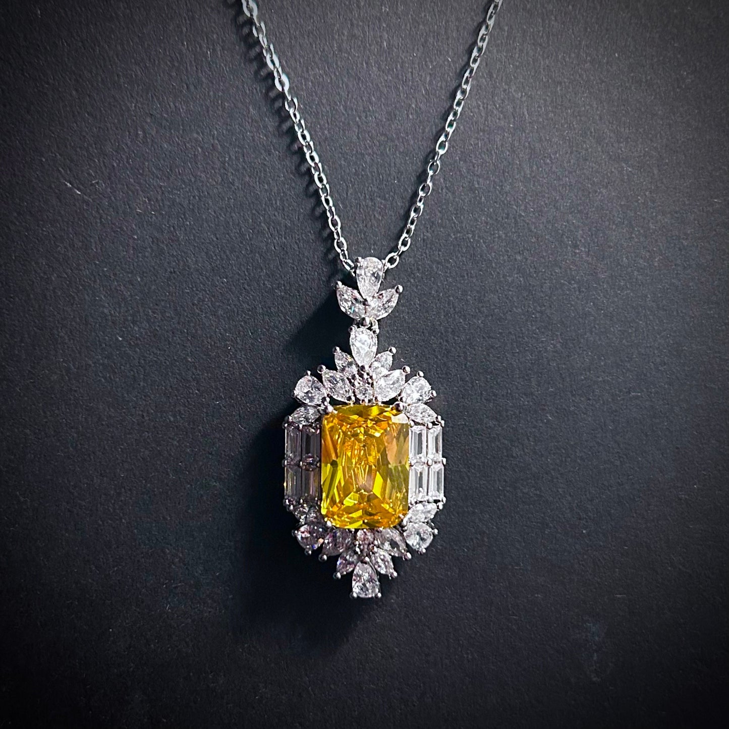 Citrine Rectangle & Clear Pendant Necklace