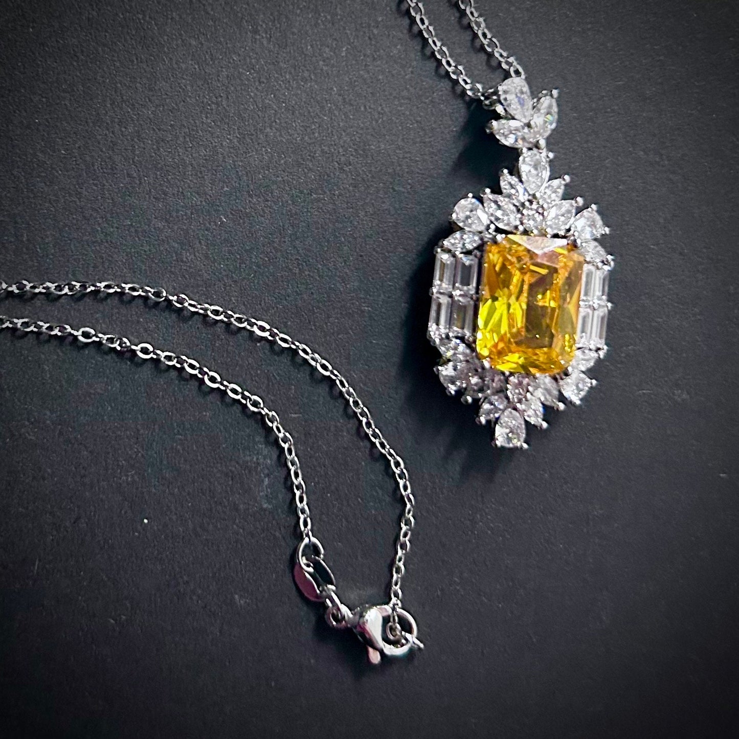 Citrine Rectangle & Clear Pendant Necklace