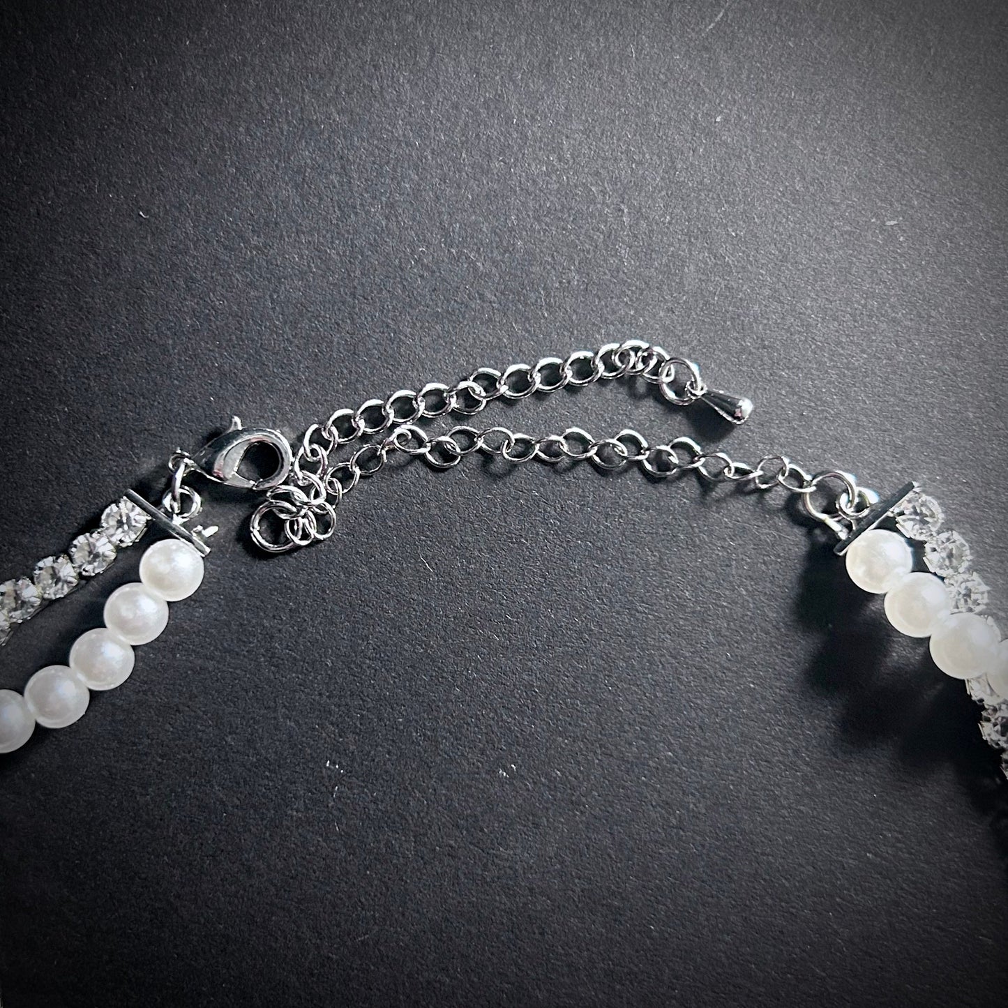 White Pearl & Teardrop Rhinestone Two Row Choker