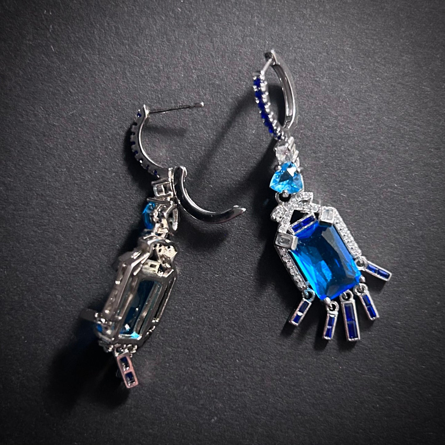 Art Deco Earrings in Aquamarine, Sapphire & Silver