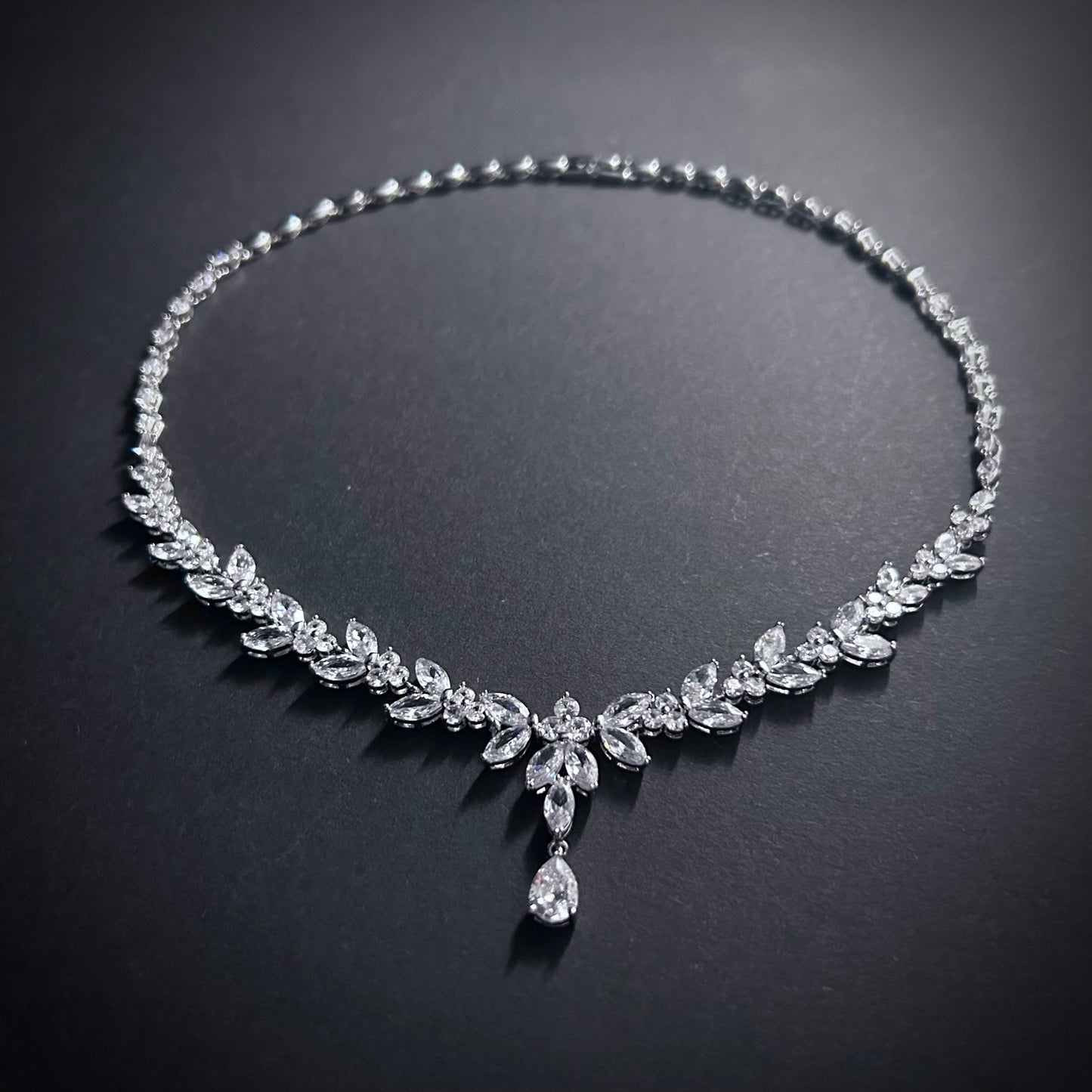 Choker Necklace in Silver with Clear Marquise Cut Cubic Zirconias