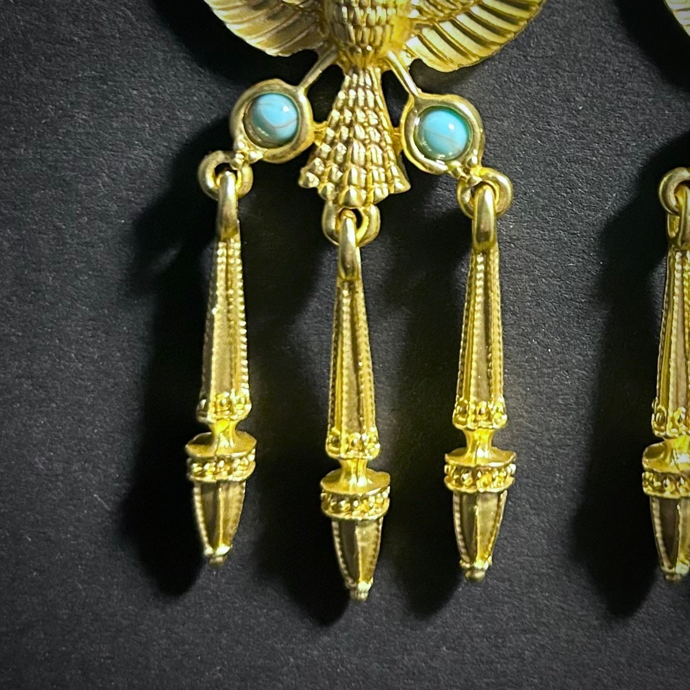 Eagle & Turquoise Enamel Gold Chandlier Earrings