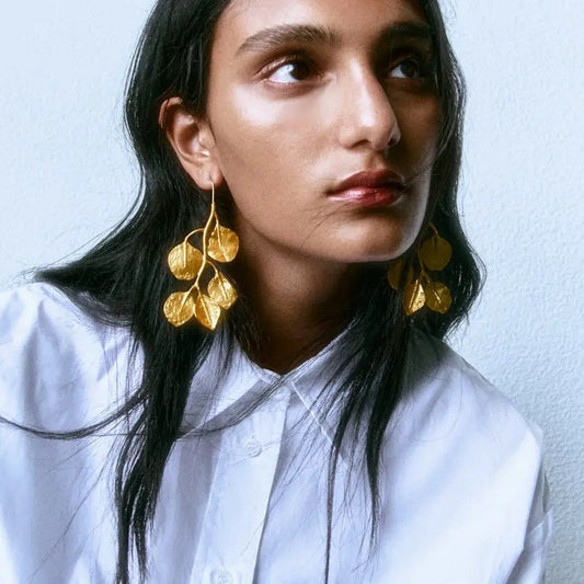 Gold Leaf & Branch Statement Earrings