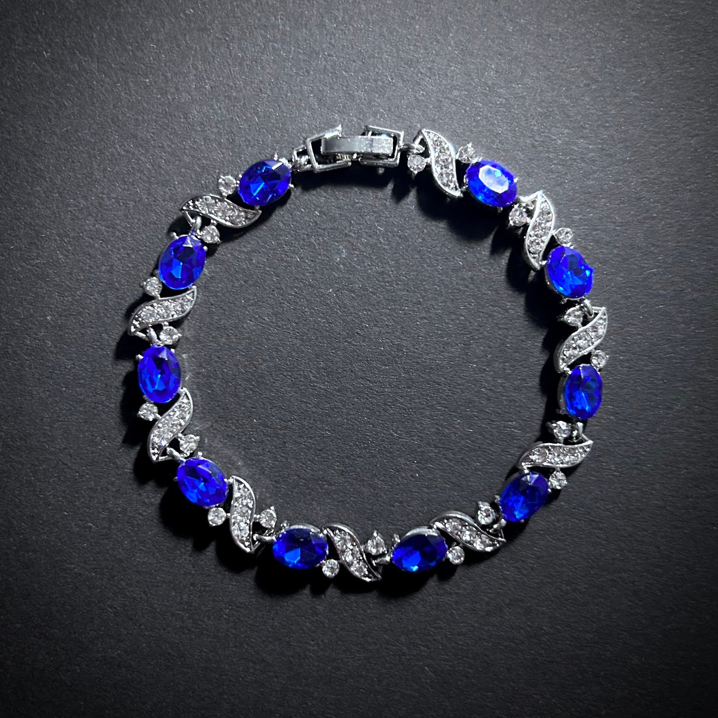 Sapphire & Silver Vine Rhinestone Dainty Tennis Bracelet