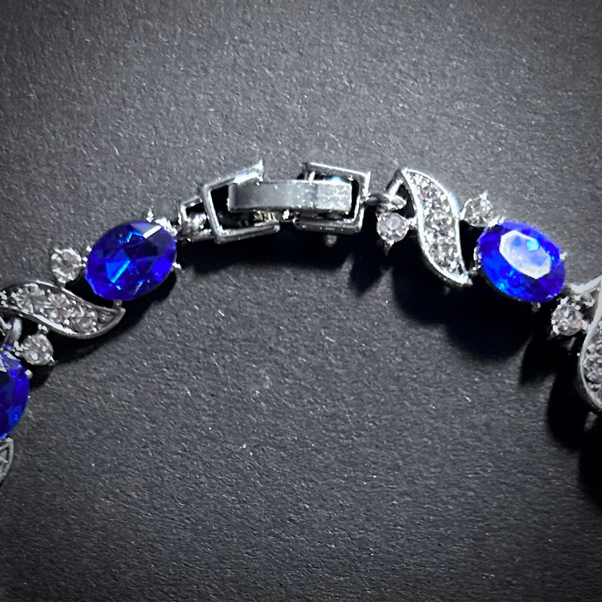 Sapphire & Silver Vine Rhinestone Dainty Tennis Bracelet