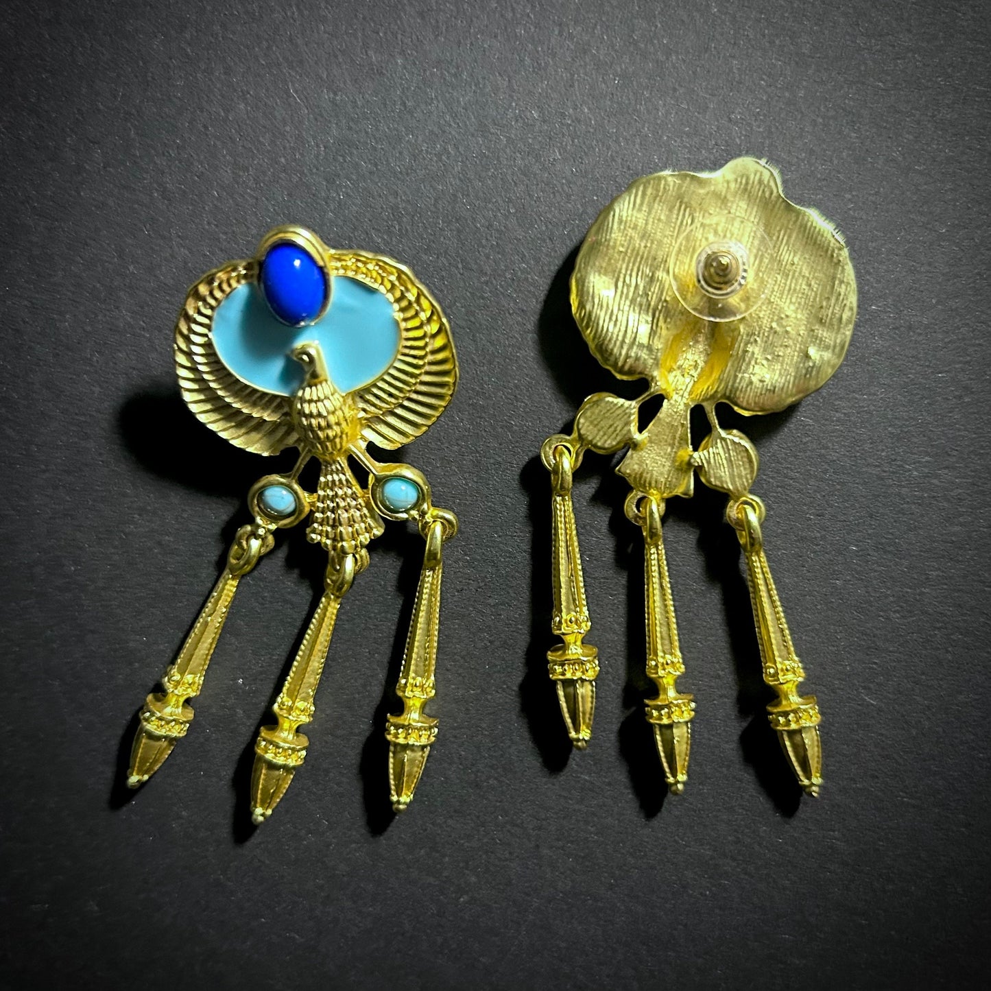 Eagle & Turquoise Enamel Gold Chandlier Earrings