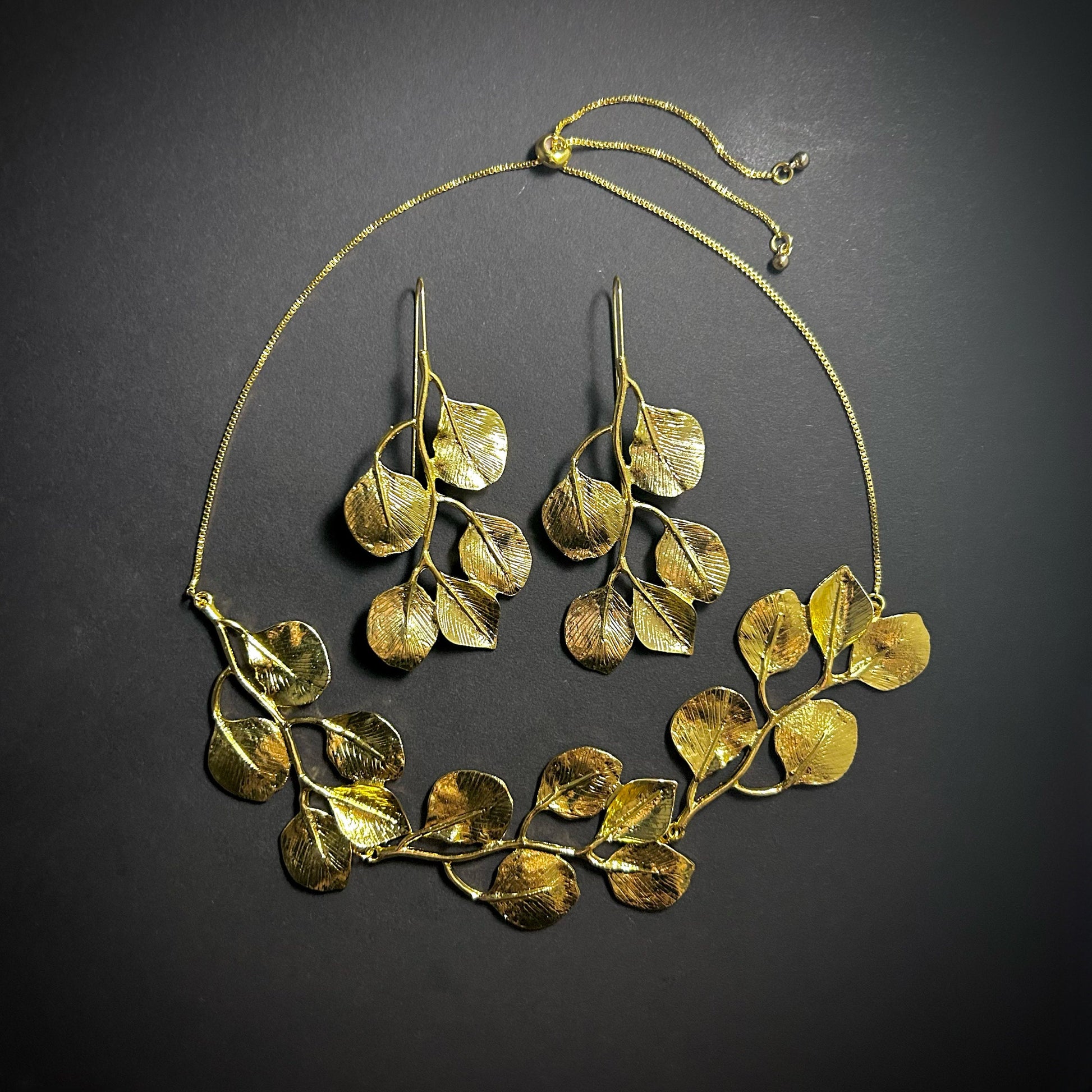 Gold Leaf Branch Statement Jewelry Set1