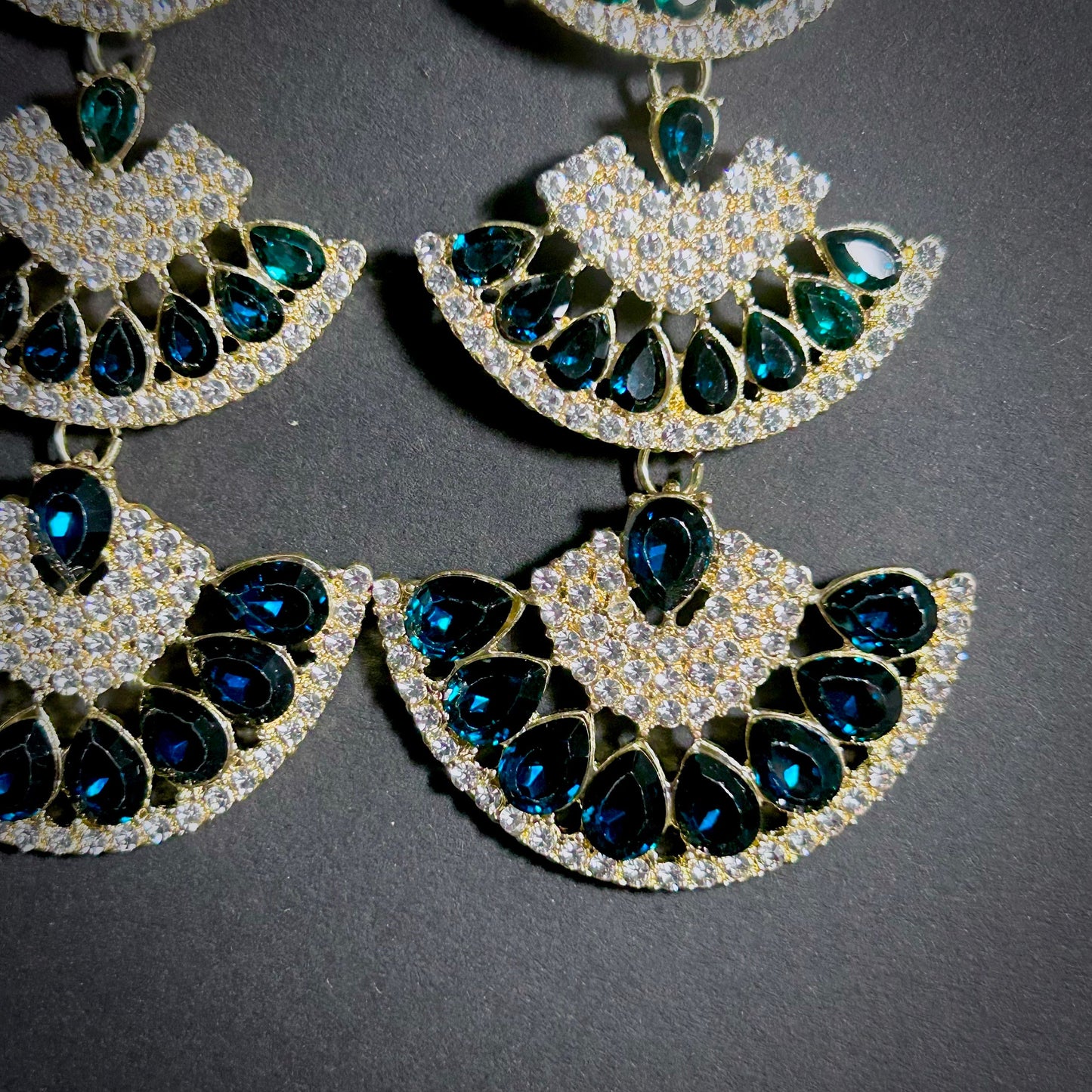 Emerald & Gold Multi-Level Fan Earrings