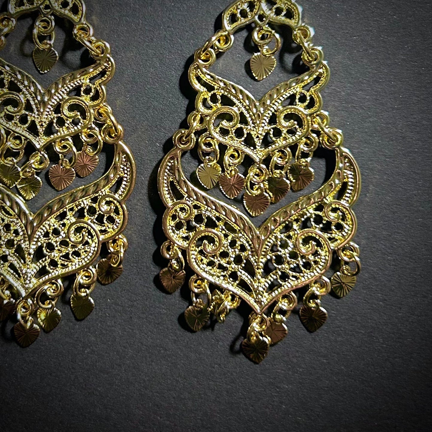 Gold Chandelier Gypsy Earrings with Heart Coins