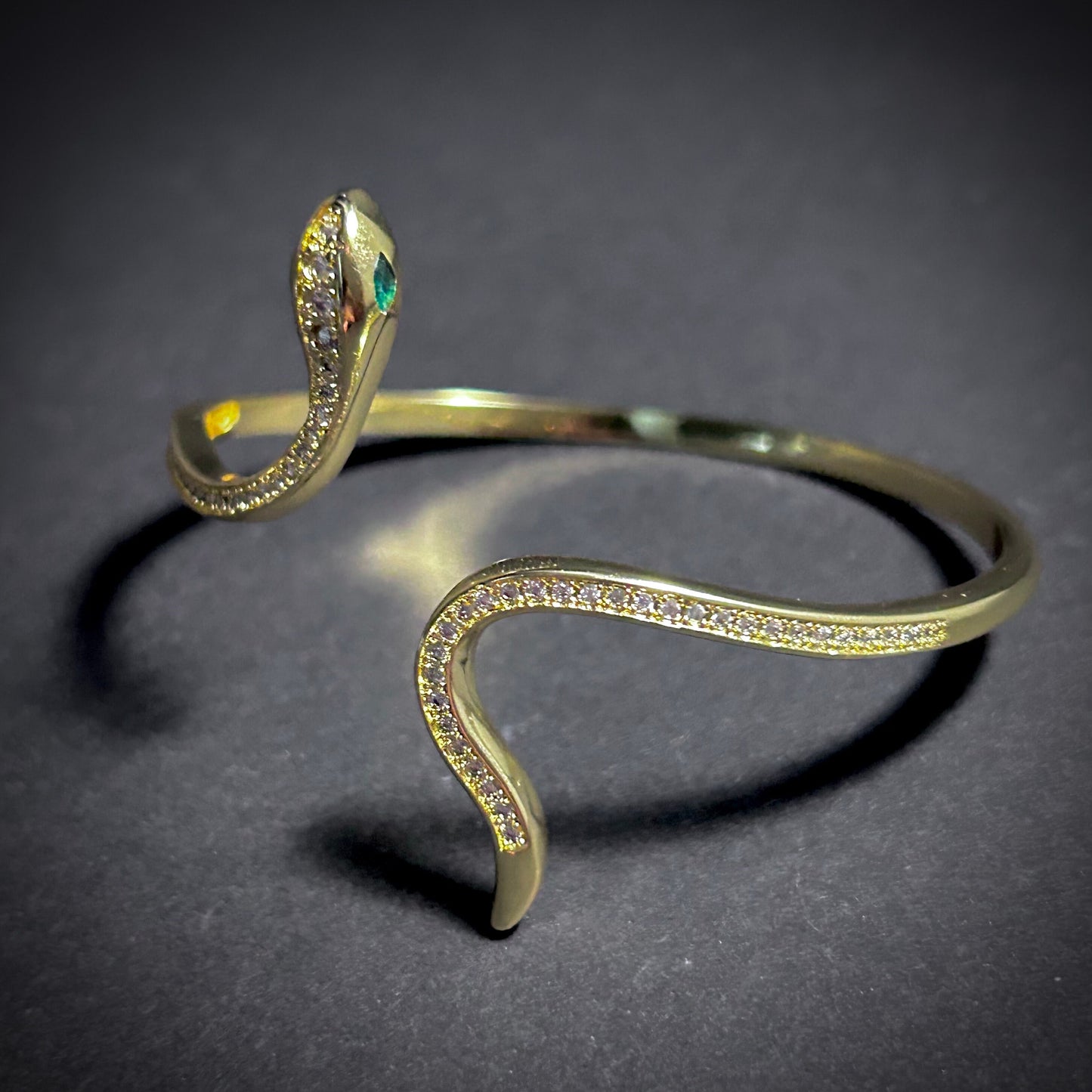 Snake Bangle with 18K Gold Plating & Clear Cubic Zirconias