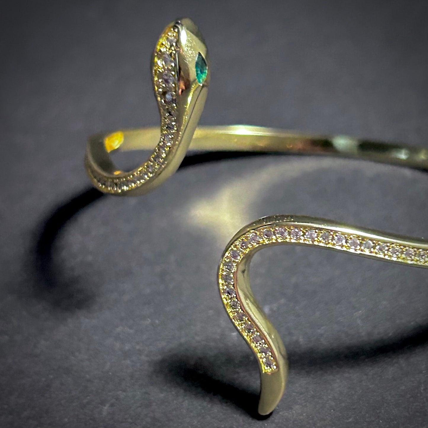 Snake Bangle with 18K Gold Plating & Clear Cubic Zirconias