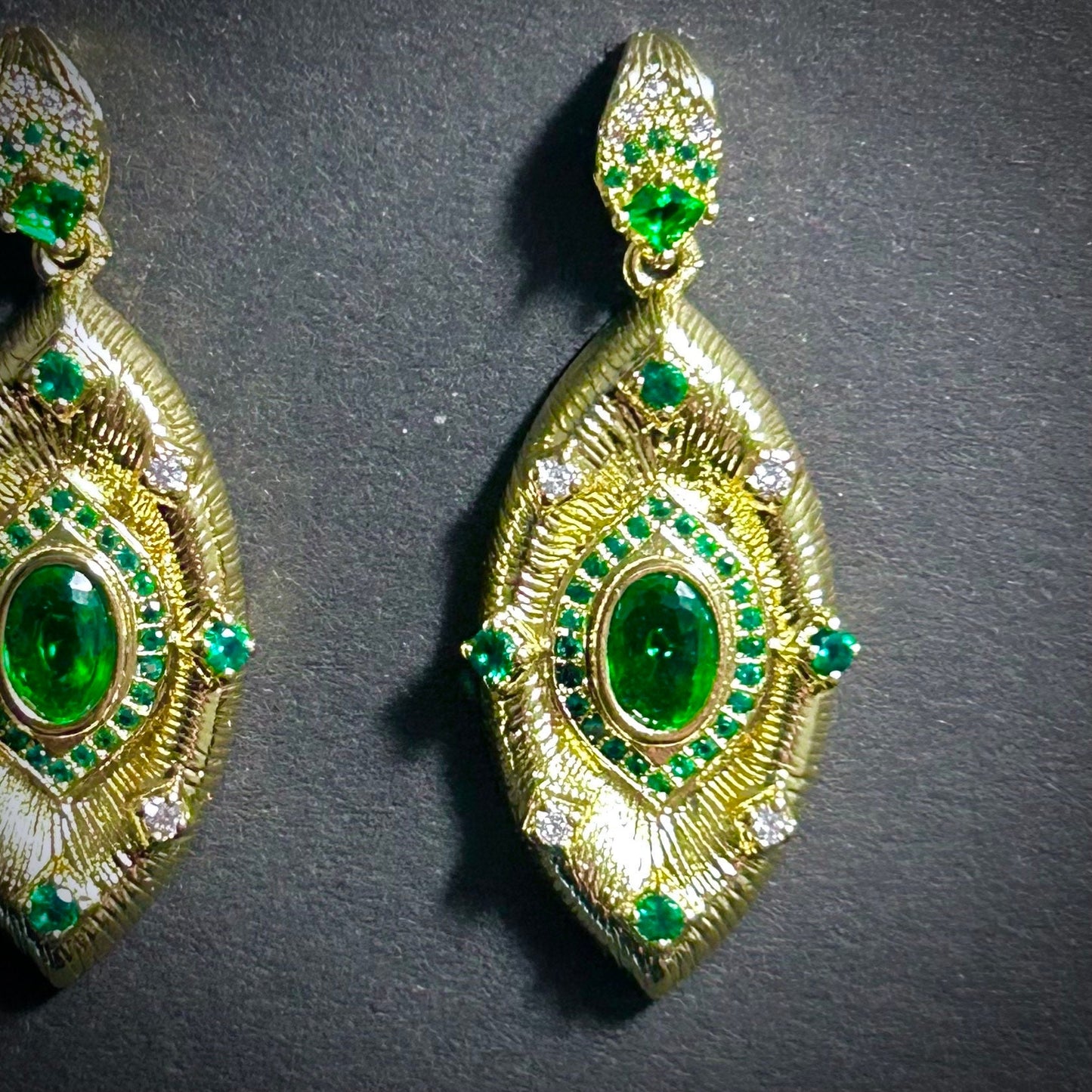 Etched Gold & Emerald Rhinestone Stud Earrings