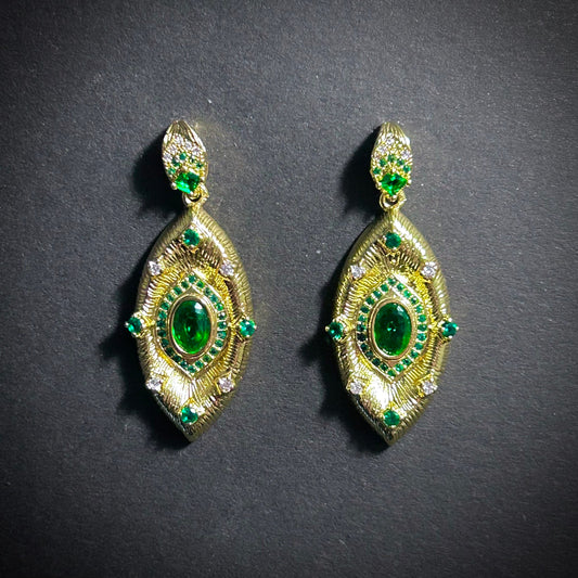 Etched Gold & Emerald Rhinestone Stud Earrings