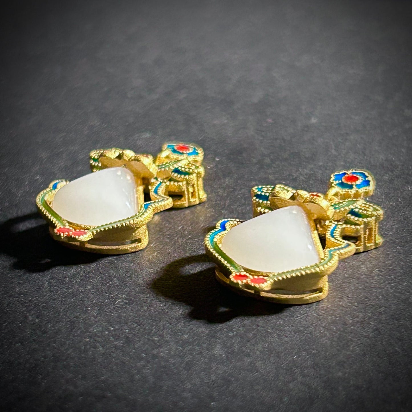 Jade & Cloisonné Enamel Butterfly Earrings