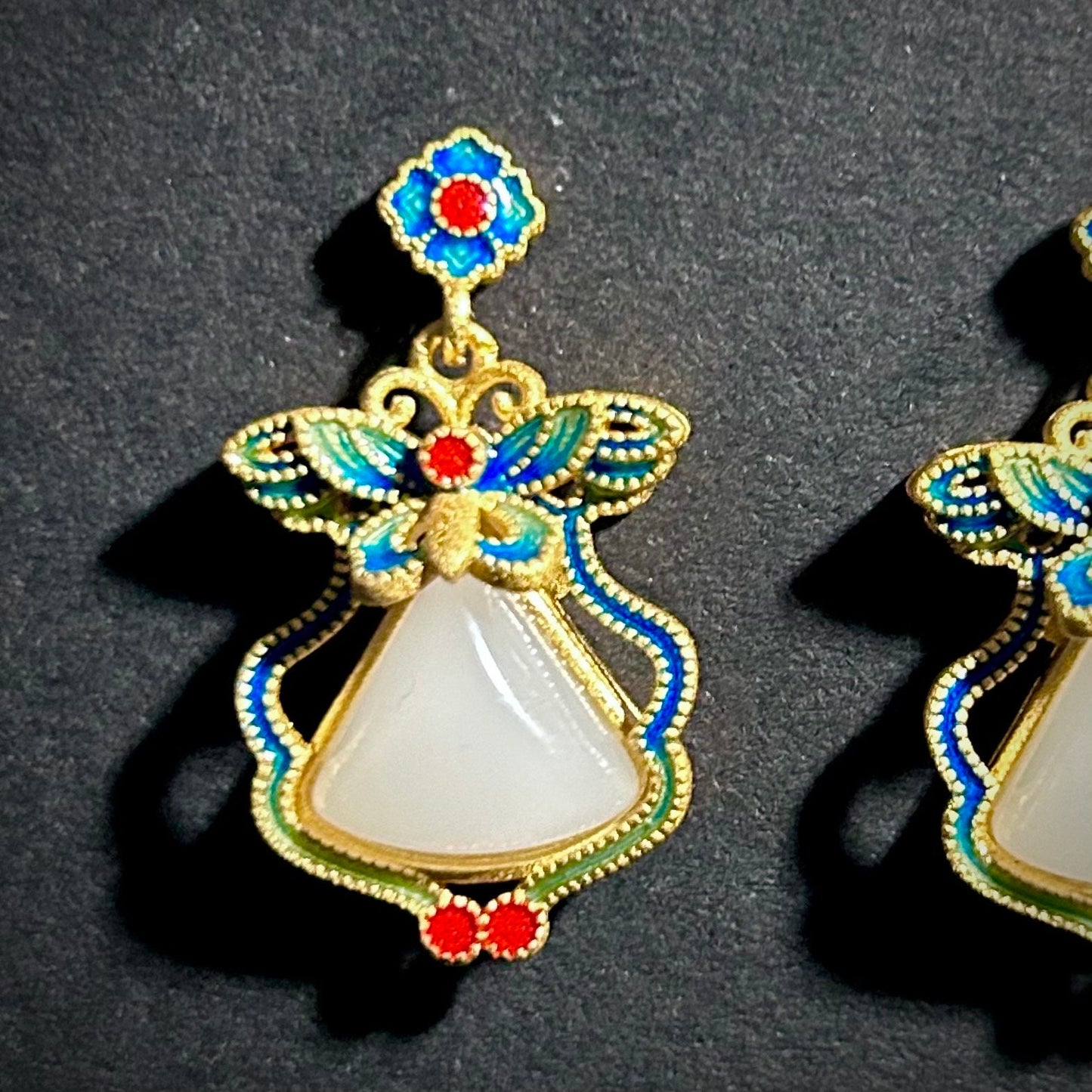 Art Nouveau Jade & Cloisonné Enamel Butterfly Jewelry Set