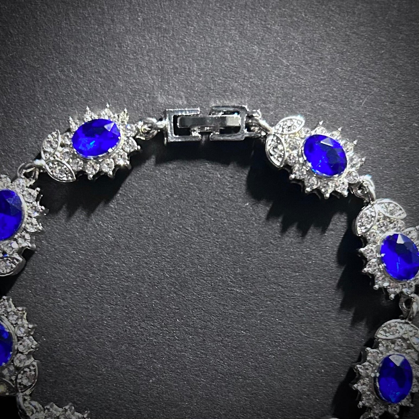 Sapphire & Silver Flower Rhinestone Tennis Bracelet