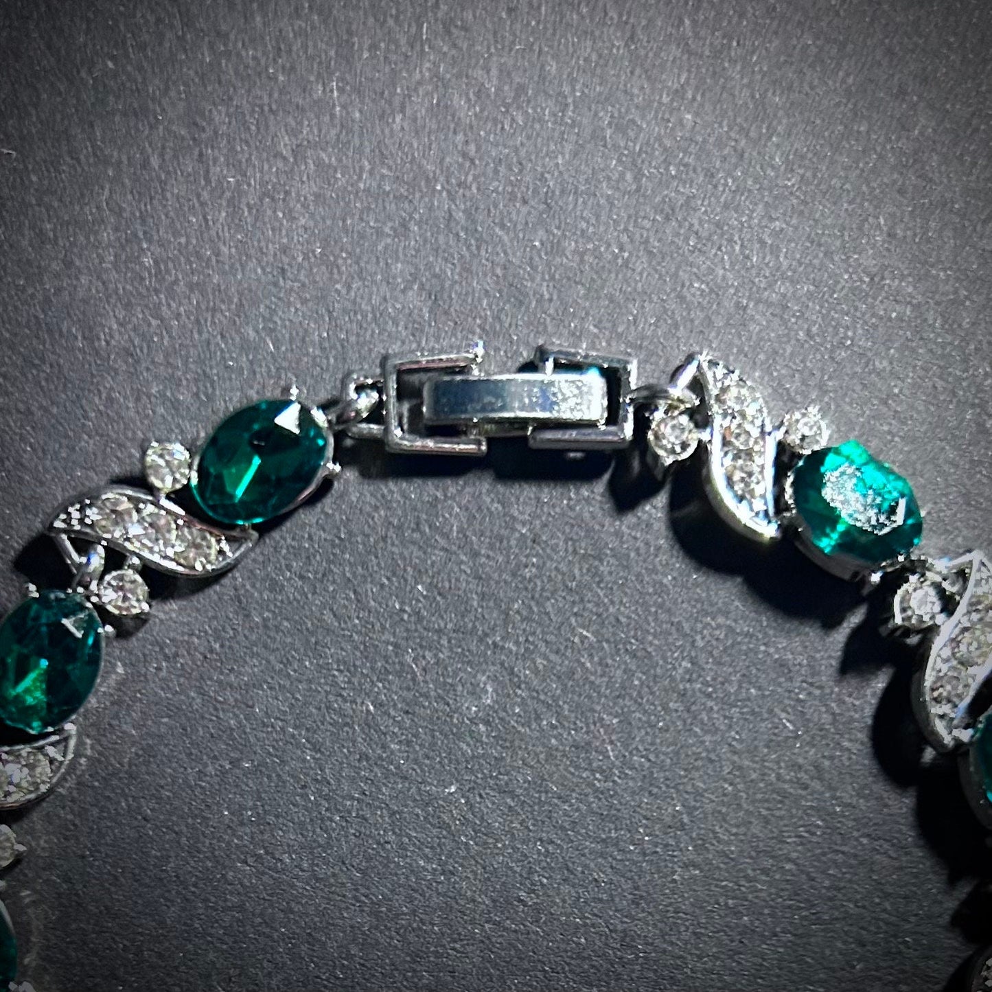 Emerald & Silver Vine Rhinestone Dainty Tennis Bracelet