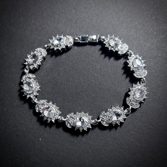 Clear & Silver Flower Rhinestone Tennis Bracelet