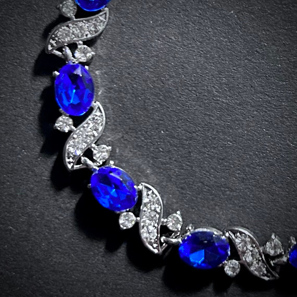 Sapphire & Silver Vine Rhinestone Dainty Tennis Bracelet