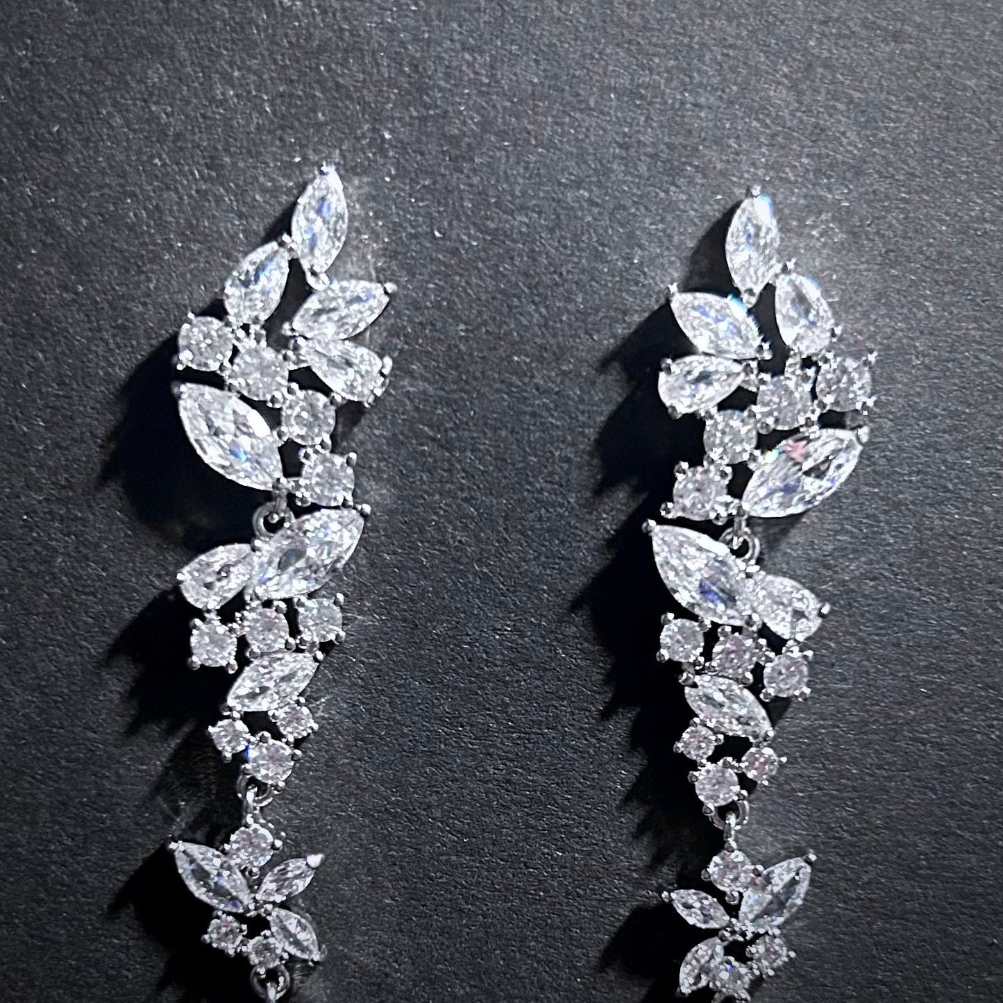 Falling Leaves Marquise Cubic Zirconia Earrings in Silver