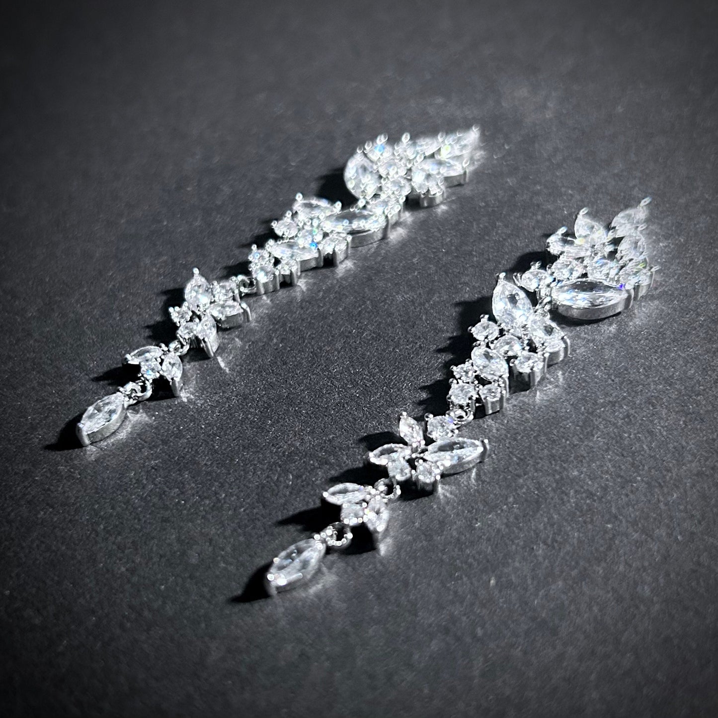 Falling Leaves Marquise Cubic Zirconia Earrings in Silver