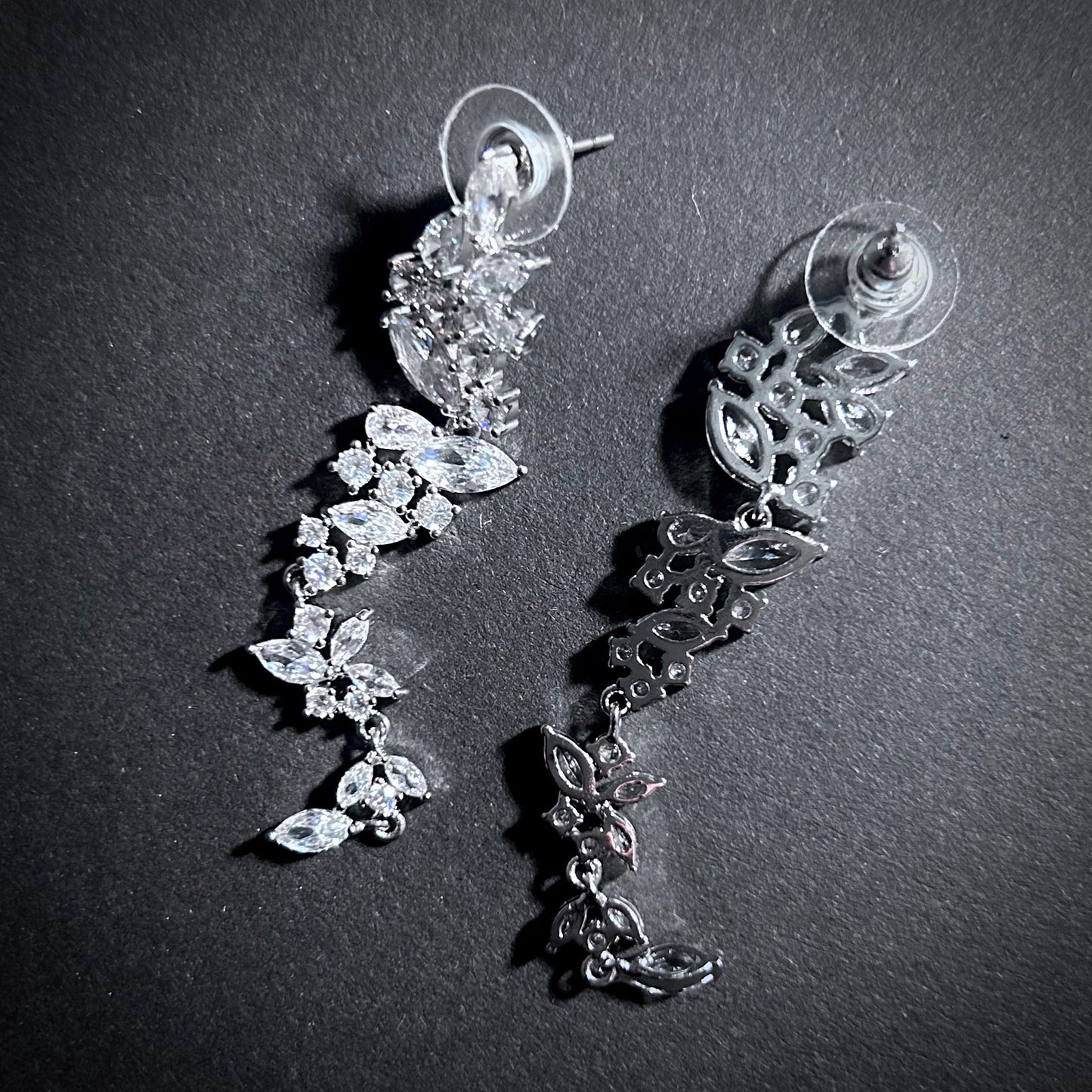 Falling Leaves Marquise Cubic Zirconia Earrings in Silver