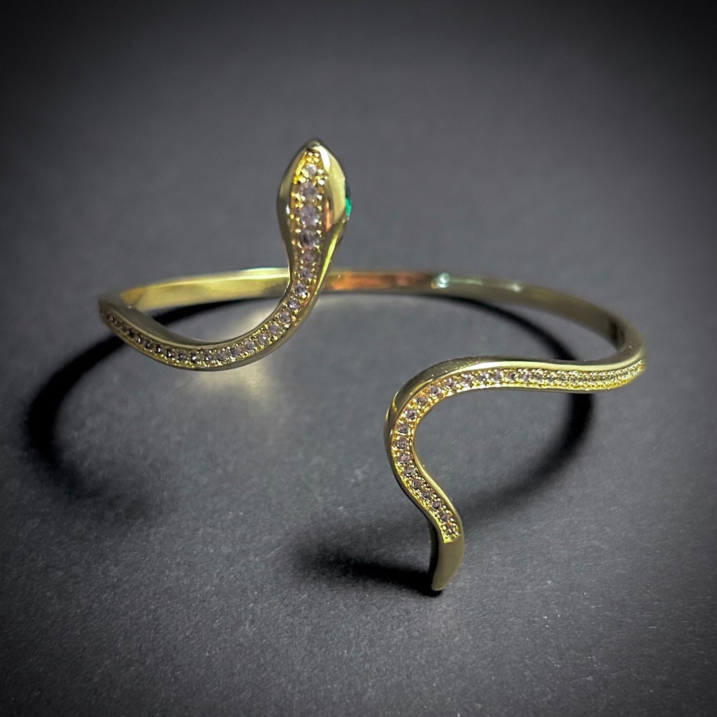 Snake Bangle with 18K Gold Plating & Clear Cubic Zirconias