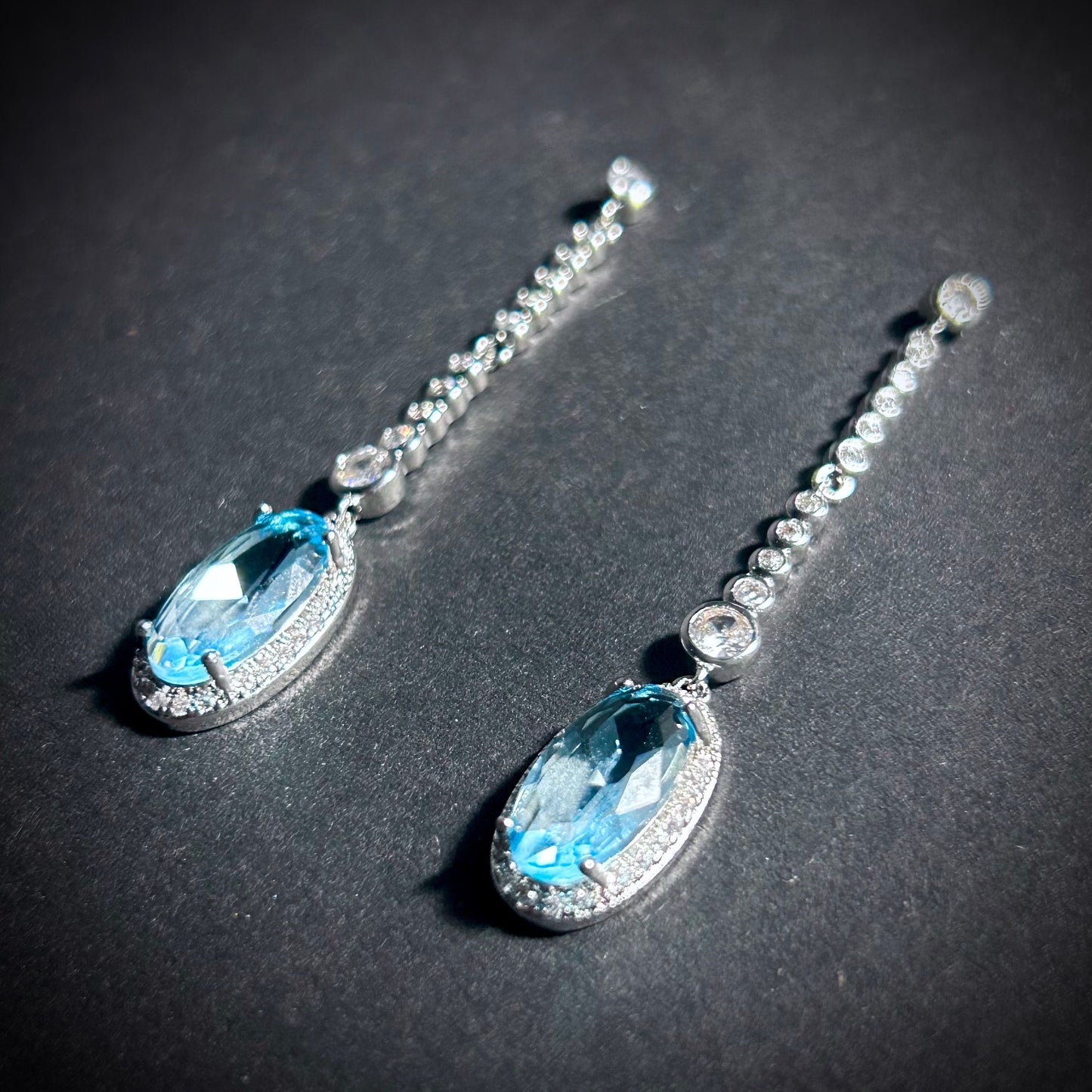 Oval Aquamarine & Clear Cubic Zirconia Delicate Earrings