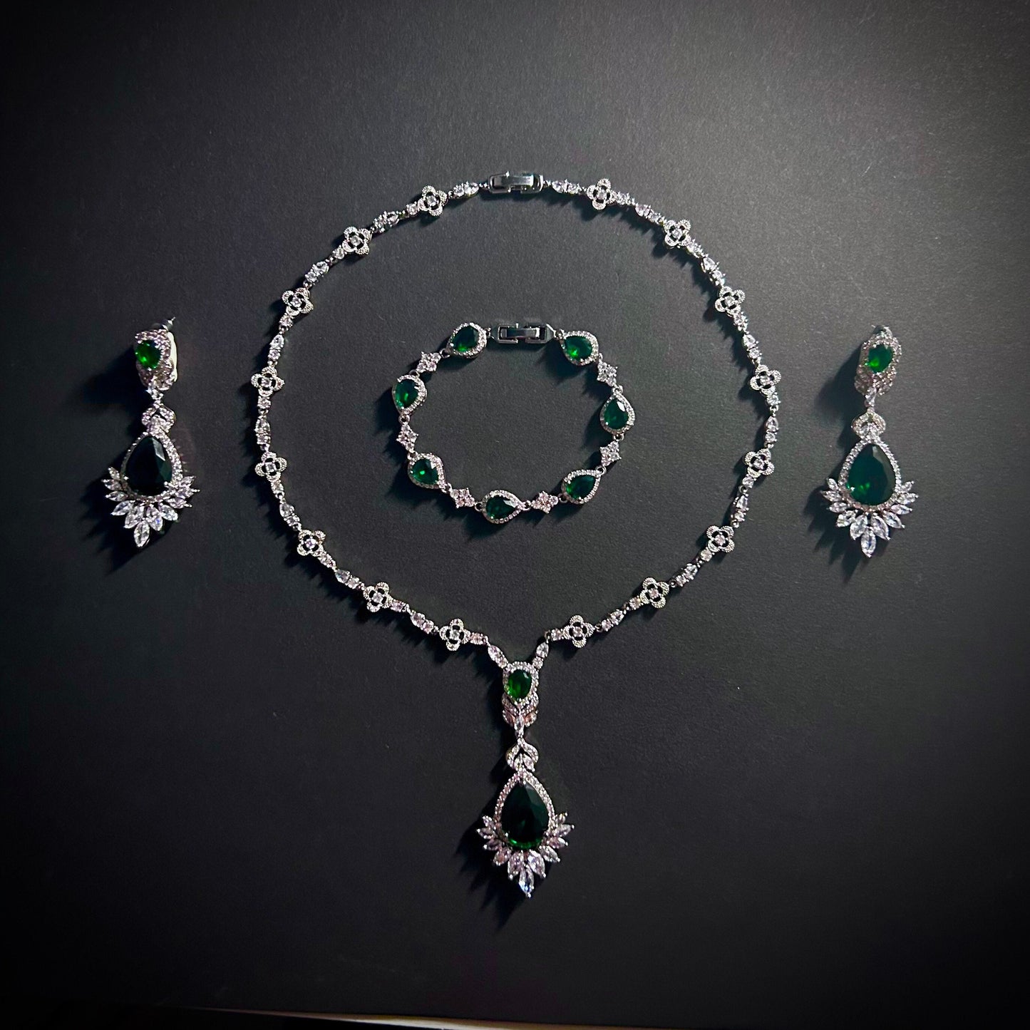 Emerald Teardrop Statement Jewelry Set