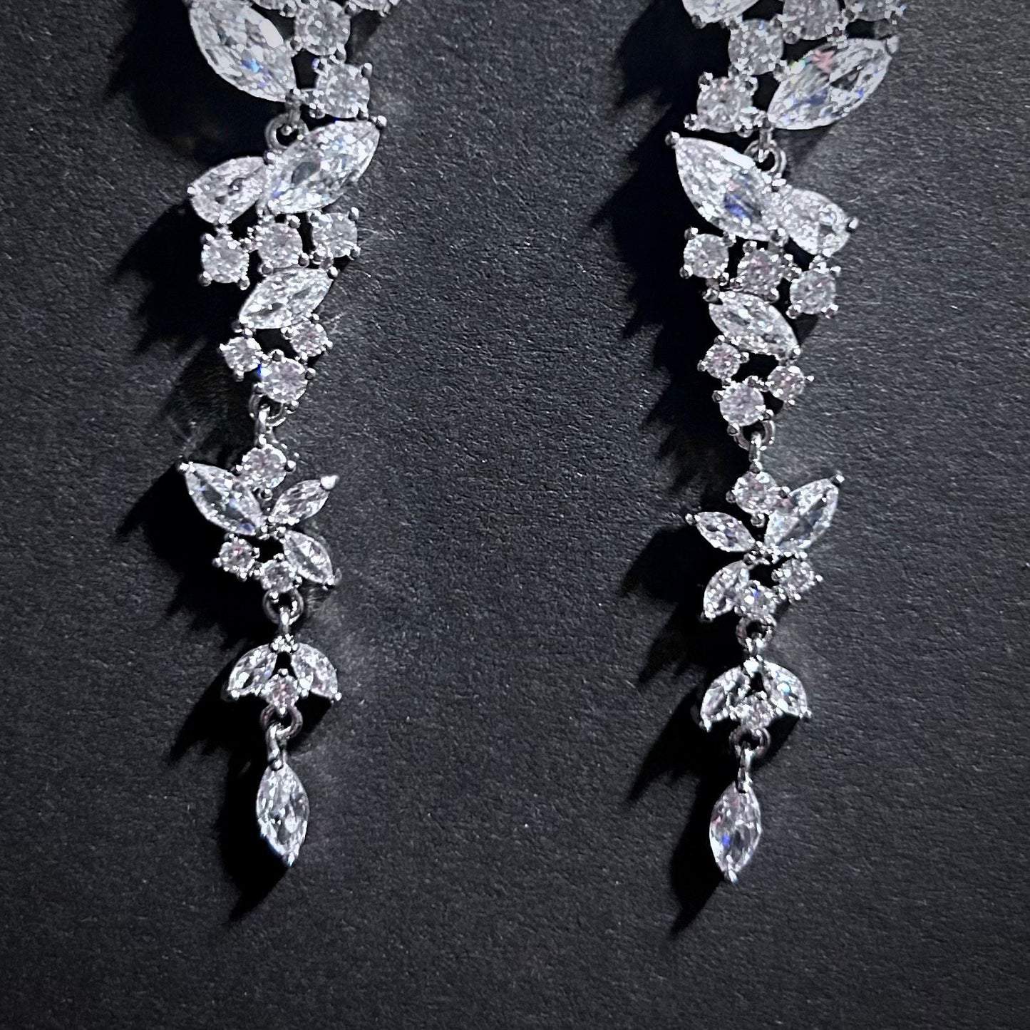 Falling Leaves Marquise Cubic Zirconia Earrings in Silver