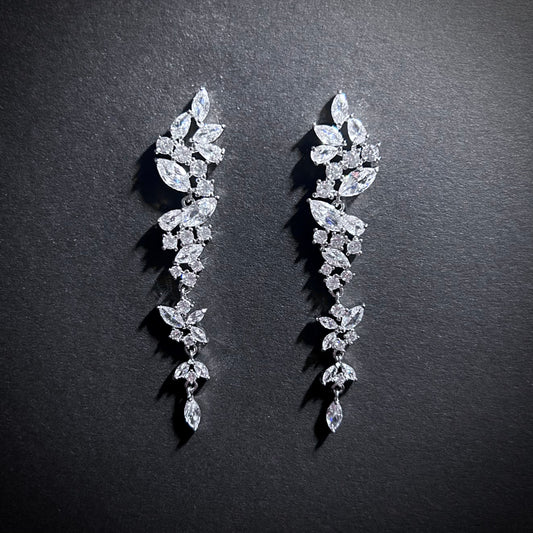 Falling Leaves Marquise Cubic Zirconia Earrings in Silver