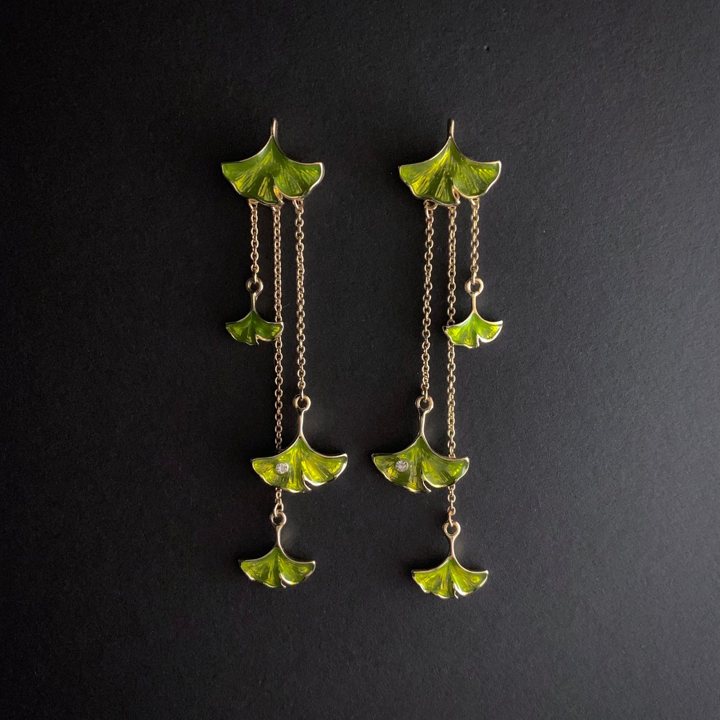 Ginkgo Leaf Enameled Jewelry Set