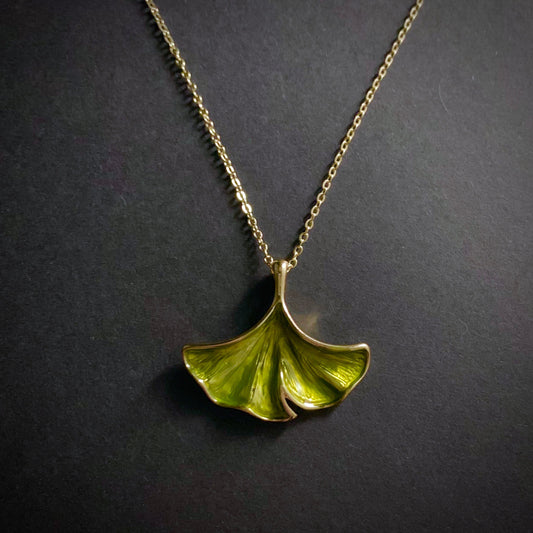 Ginkgo Leaf Enameled Necklace