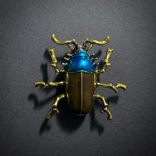 Beetle Enameled Brooch in Turquoise, Brown/Green & Gold