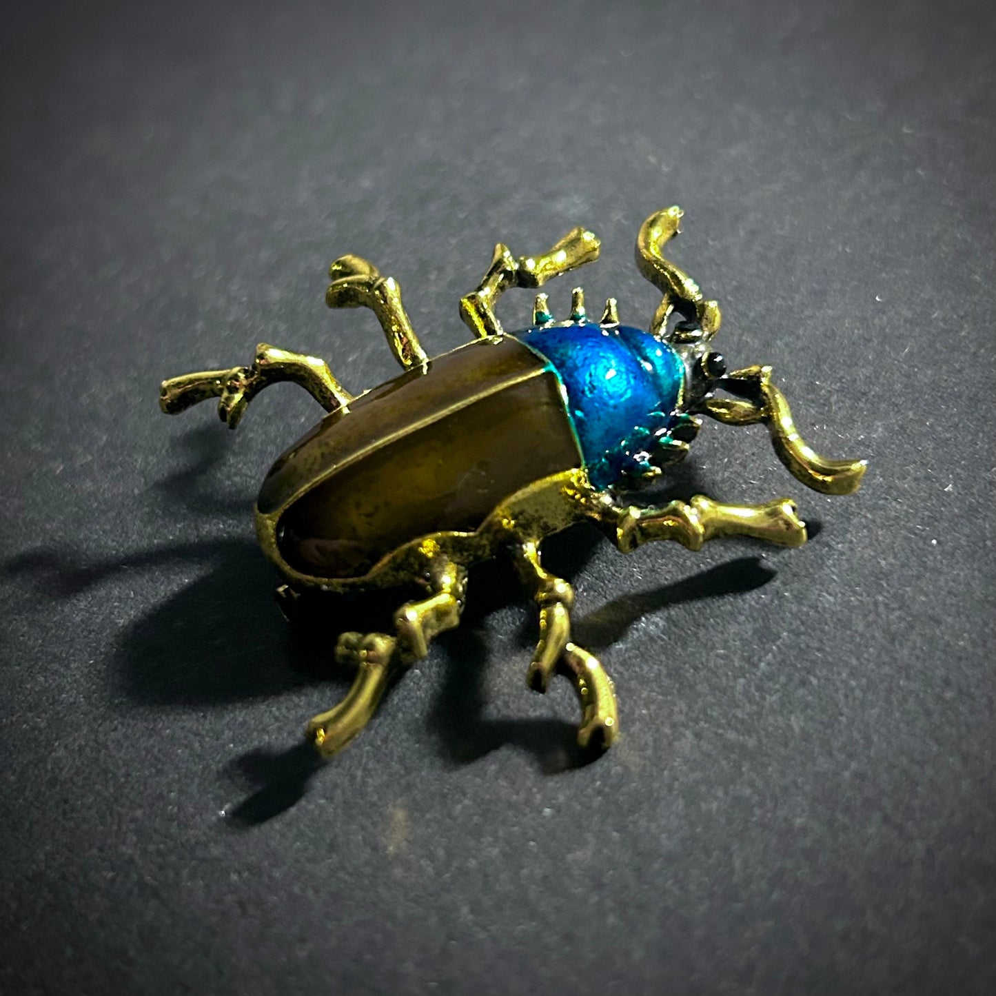 Beetle Enameled Brooch in Turquoise, Brown/Green & Gold