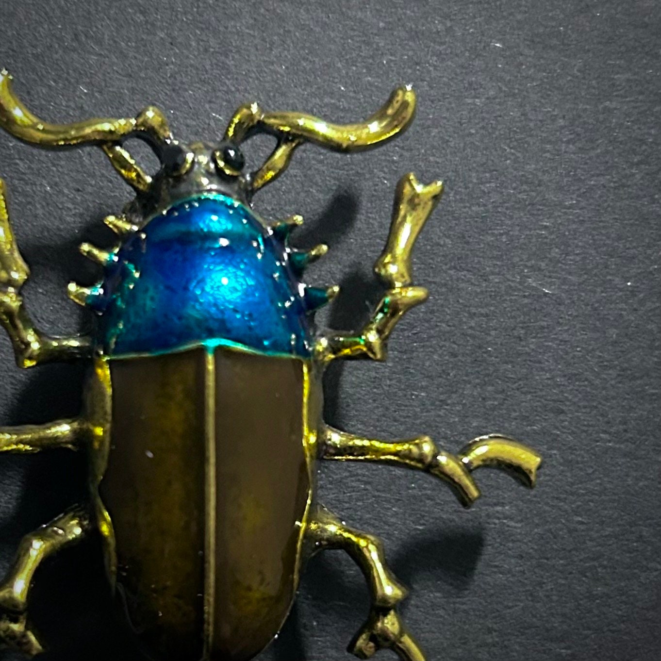 Beetle Enameled Brooch in Turquoise, Brown/Green & Gold