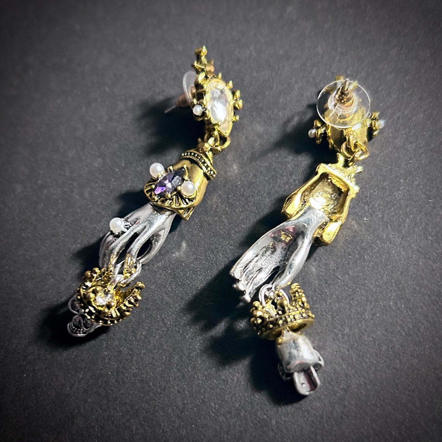 Hand & Skull Mixed Metal Earrings